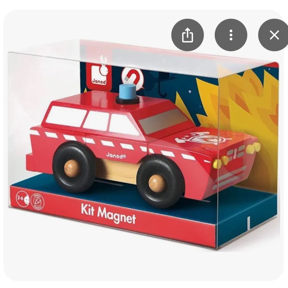 NWT Janod wood Magnetic Fire Truck Toy - Red